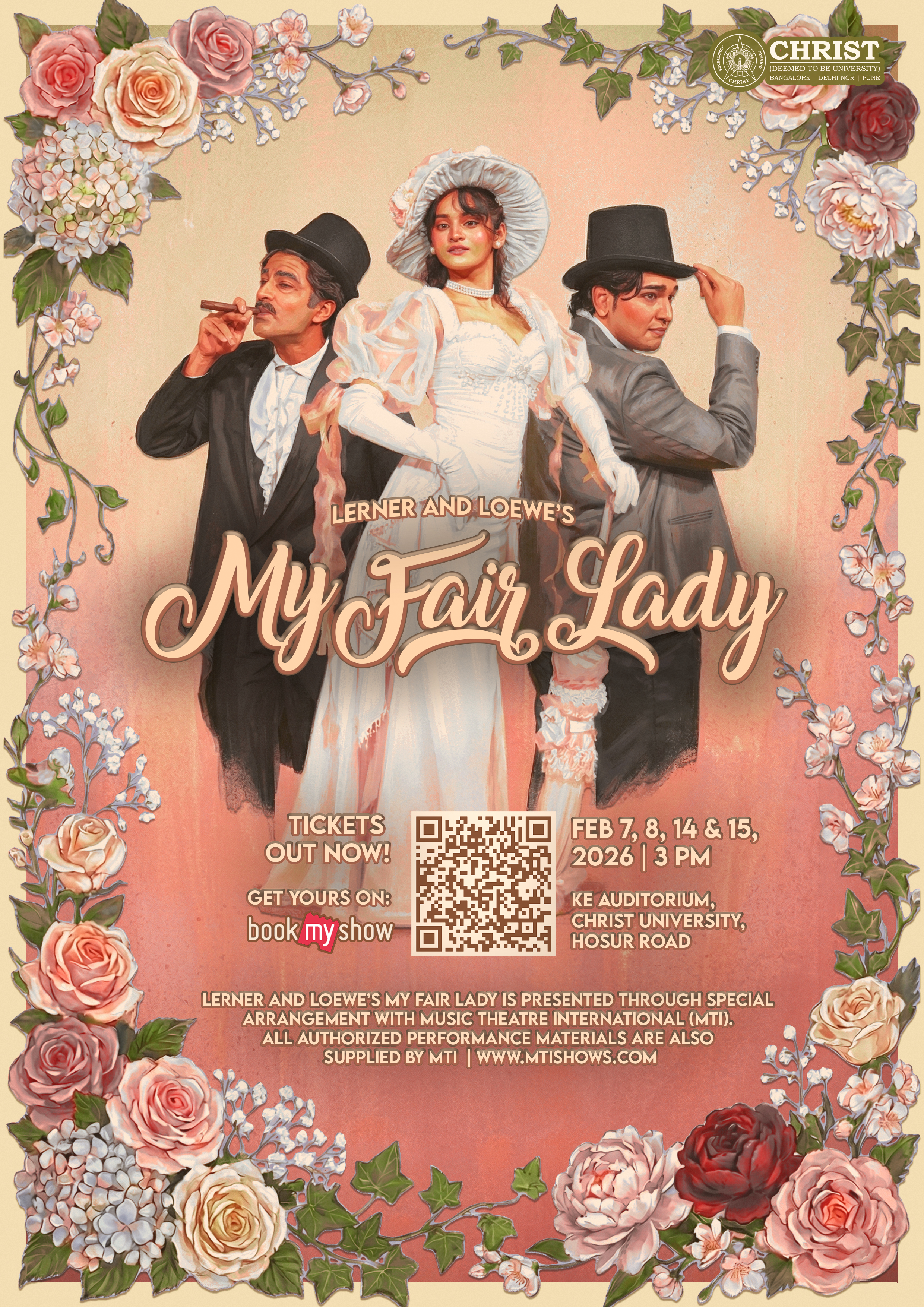 The Ascot Gavotte — the full My Fair Lady ensemble in Edwardian finery, a sweeping stage composition with elaborate period costumes under purple and white lighting